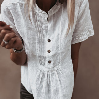 White Scarlet smocked white linen blouse