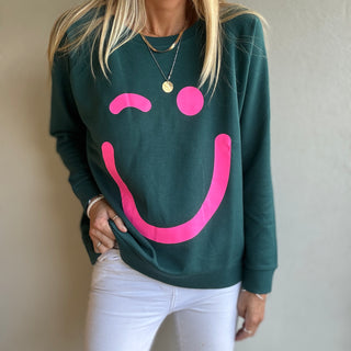 Green & neon pink sweatshirt *relaxed style*