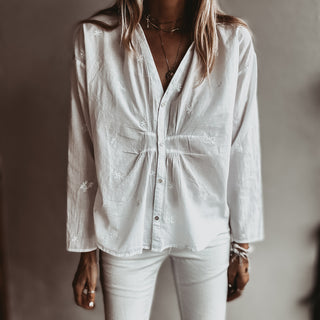 BRIGHT WHITE flowers pleated Blouse *NEW*