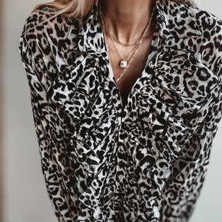 Dark Leopard ruffle Blouse *NEW*