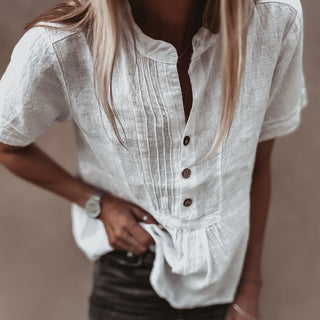 White Scarlet smocked white linen blouse