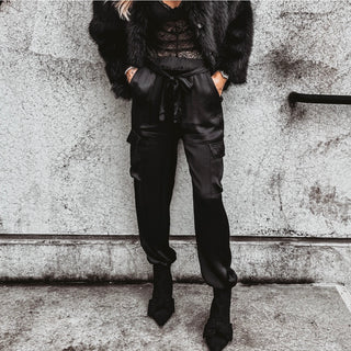 BLACK Satin cargo joggers *NEW*