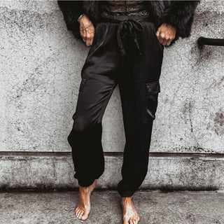 BLACK Satin cargo joggers *NEW*