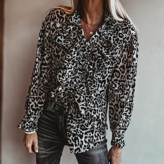 Dark Leopard ruffle Blouse *NEW*