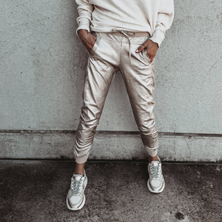 Full faux leather CHAMPAGNE GOLD ULTIMATE joggers