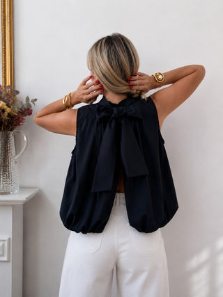 Bella Black blouse with bow on back *NEW*