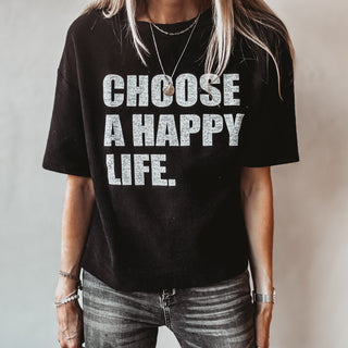 Black Happy Life vintage short sleeved LOVE sweatshirt