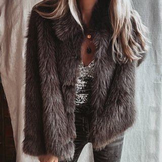 Faux fur LIGHT BROWN GREY jacket *NEW*