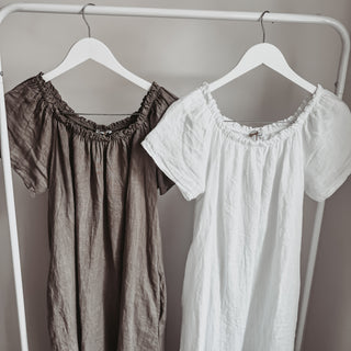 Lottie linen off shoulder taupe dress *NEW*
