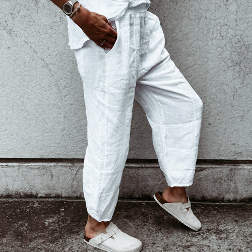 WHITE Lima linen pants