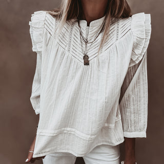 Loryn smocked white linen blouse