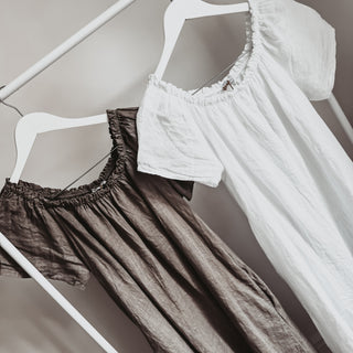 Lottie linen off shoulder taupe dress *NEW*