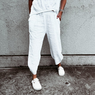 WHITE Lima linen pants