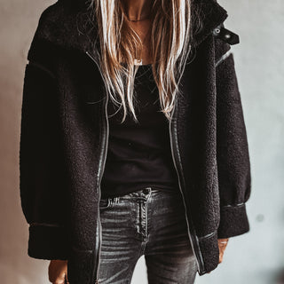 Borg BLACK biker jacket  *NEW*
