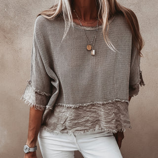 Mila TAUPE crochet tee with cotton lace trim *NEW*