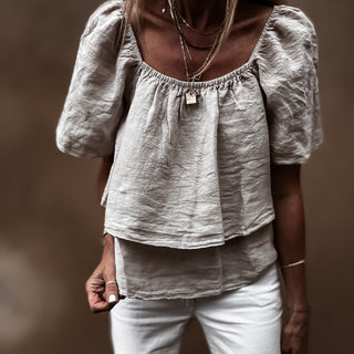 Sand tiered ruffle linen top *NEW*