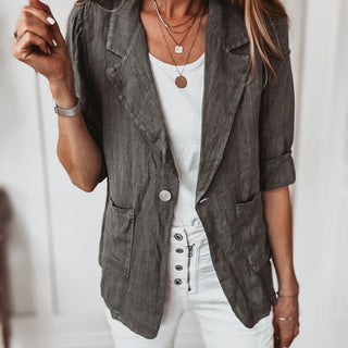 Pinstripe KHAKI linen blouse blazer *NEW*