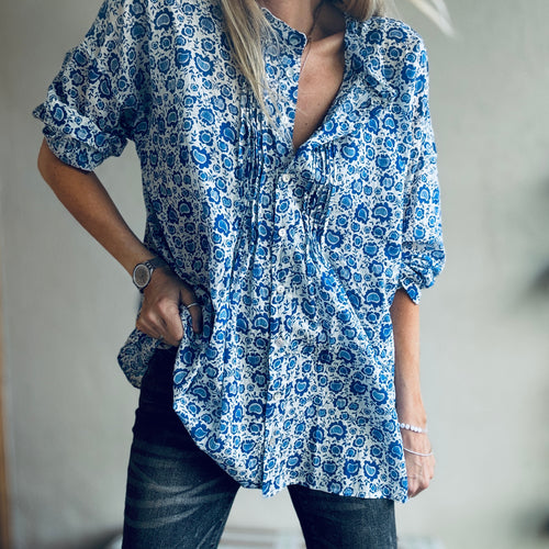 Jaipur blue flowers blouse *NEW*