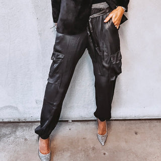 GUNMETAL GREY Satin Cargo joggers *NEW*