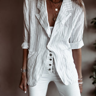 Pinstripe WHITE linen blouse blazer *NEW*