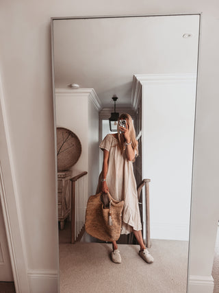Lottie linen off shoulder beige dress