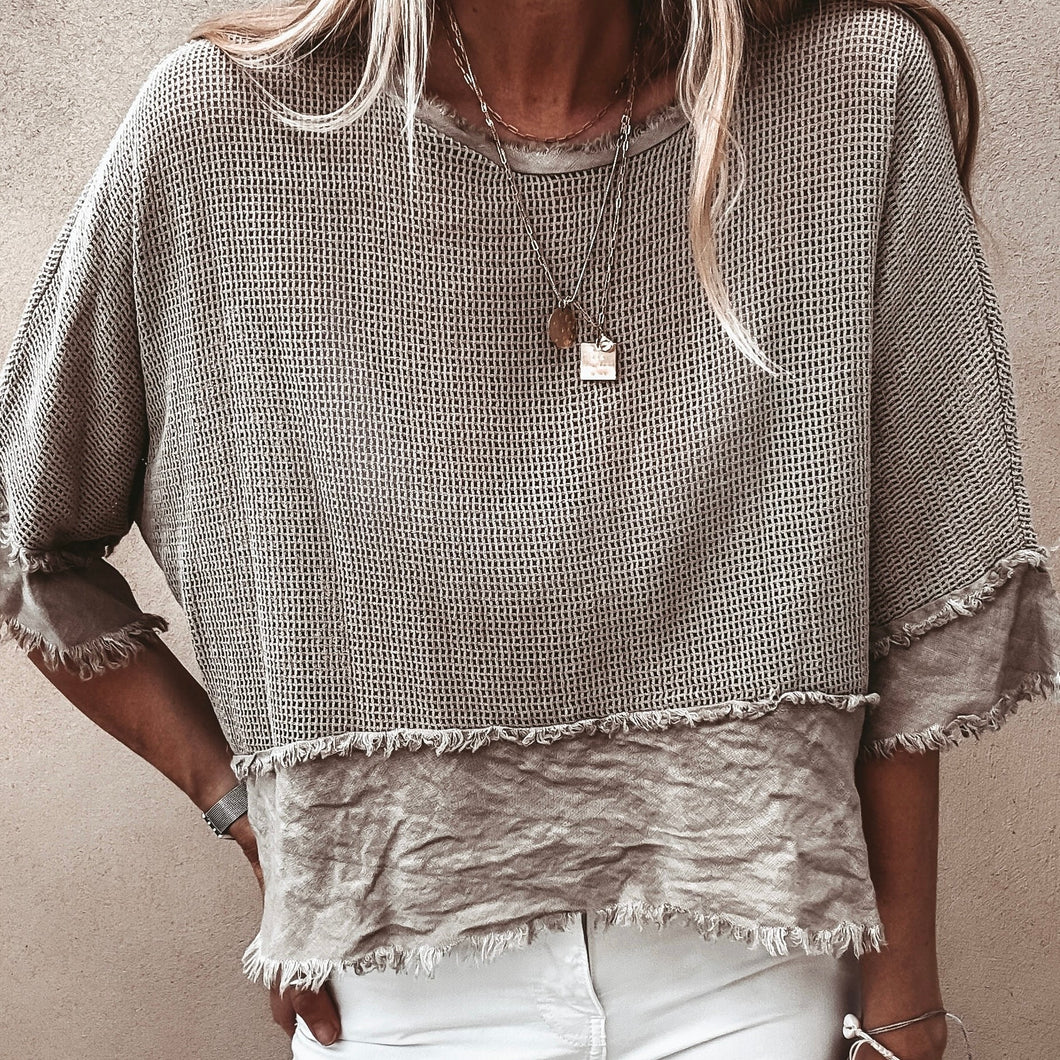 Mila BEIGE crochet tee with cotton lace trim *NEW*