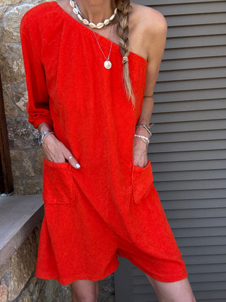 Orange / Red off shoulder beach playsuit *NEW*