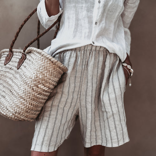 Slouchy pinstripe linen shorts SAND *NEW*