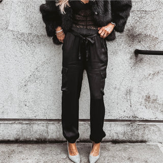 BLACK Satin cargo joggers *NEW*