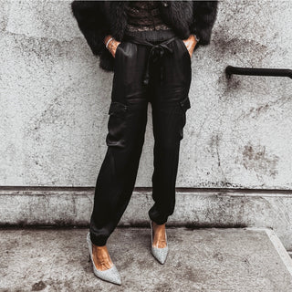 BLACK Satin cargo joggers *NEW*