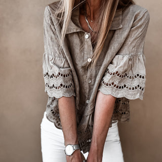 Lola TAUPE linen shirt with cotton lace *NEW*