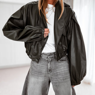 Khaki Cara faux leather high collar jacket *NEW*