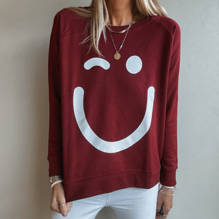 Burgundy & white SMILEY sweatshirt *relaxed style* *NEW*