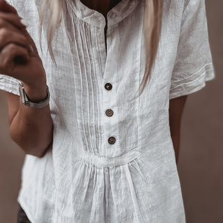 White Scarlet smocked white linen blouse