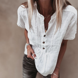 White Scarlet smocked white linen blouse