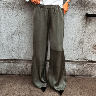 Verona FOREST KHAKI satin palazzos pants *NEW*