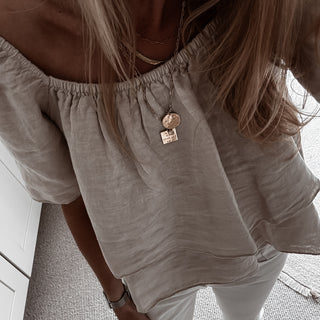 Sand tiered ruffle linen top *NEW*