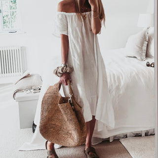 Lottie linen off shoulder white dress *NEW*