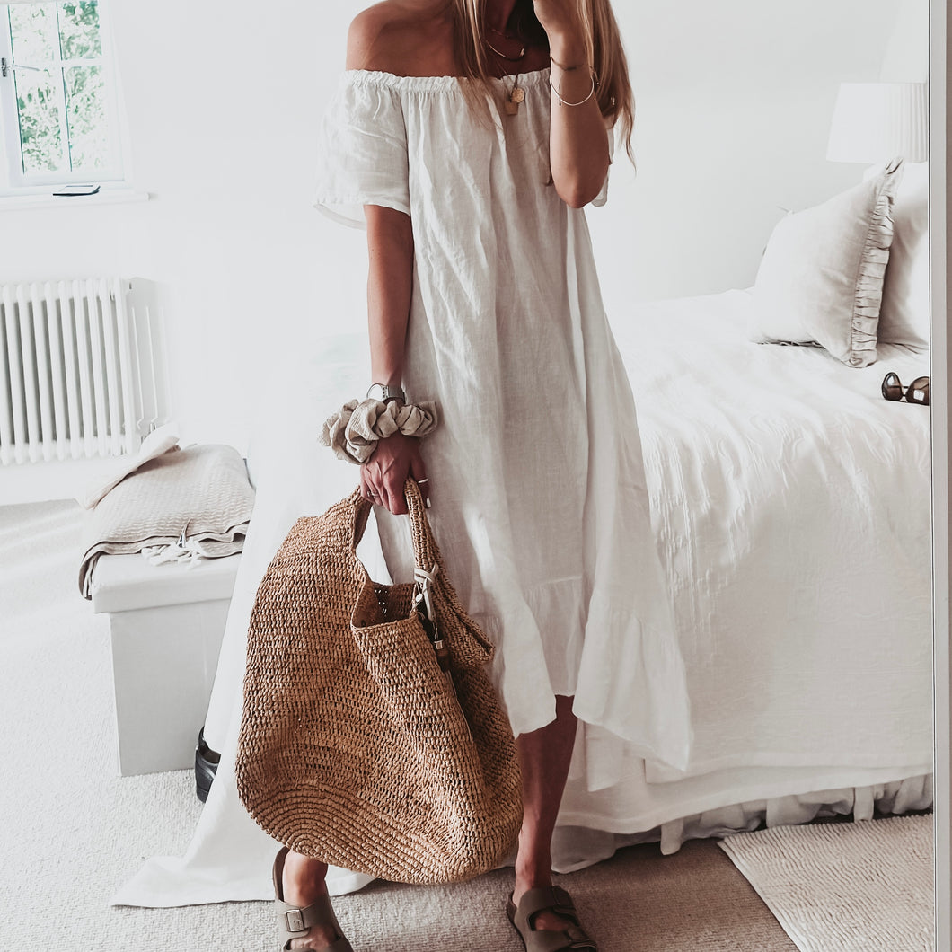 Lottie linen off shoulder white dress *NEW*