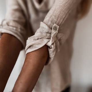 Beige Lili linen top with cowl neck *NEW*