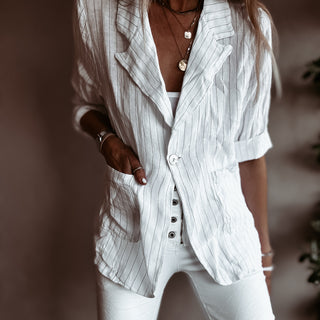 Pinstripe WHITE linen blouse blazer *NEW*