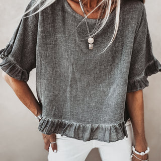 Inky grey ruffle edges linen top *NEW*