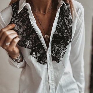 WHITE / BLACK contrast lace ruffle Blouse *NEW*