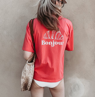 Sunset Orange Bonjour croissant tee  *NEW*