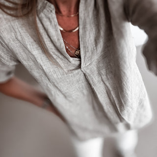 Lila Beige v neck linen top *NEW*
