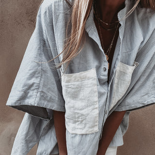 Tana linen blue & white blouse *NEW*