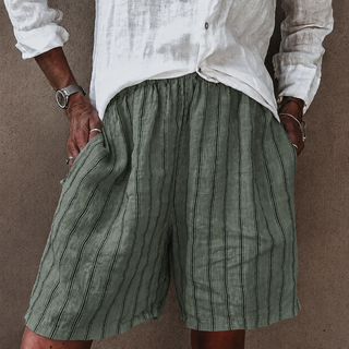 Slouchy pinstripe linen shorts khaki *NEW*