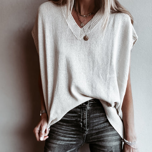 Patia VINTAGE WHITE knitted V tank *NEW*