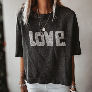 Charcoal vintage short sleeved LOVE sweatshirt  *NEW*
