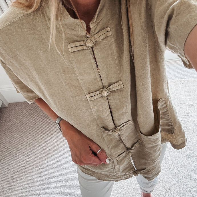 Light olive Duna linen mandarin blazer  *NEW*